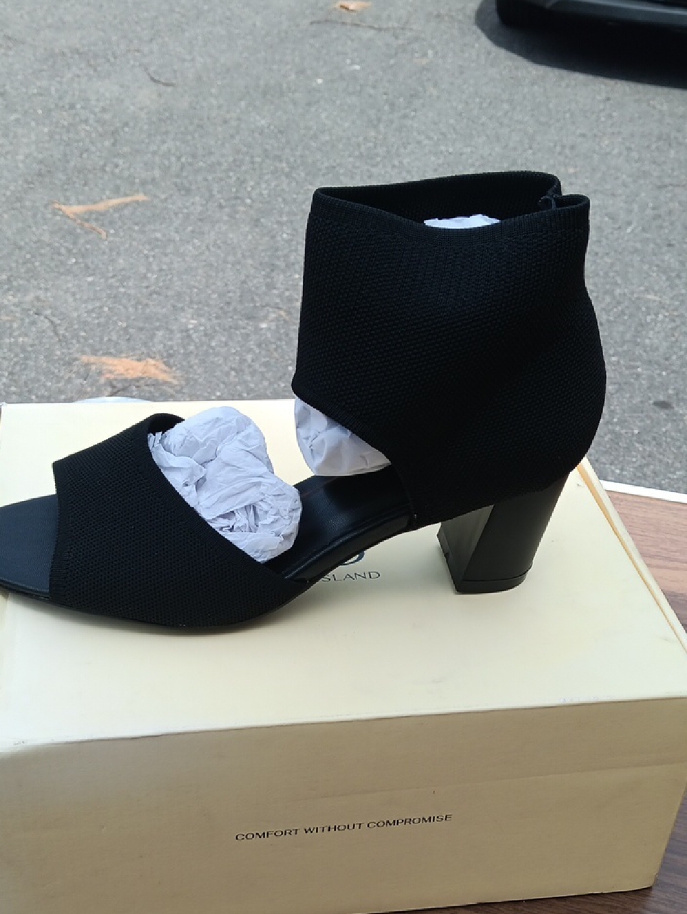 Black Open-Strap Block Heel Ankle Sandals